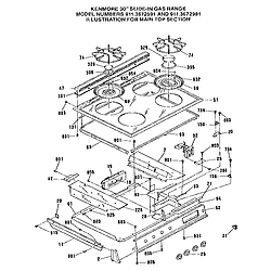 9113672991 Gas Range Main top section Parts diagram