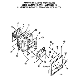 9114552191 Drop-In Electric Range Oven door section Parts diagram