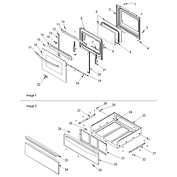 ACF3325AW Gas Range Oven door and storage drawer Parts diagram