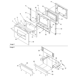 ACS3350AW Slide-in Self Cleaning Gas Range Oven door & storage drawer Parts diagram