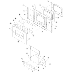ACS4250AC Range Oven door and storage drawer Parts diagram
