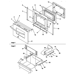 ARH6710WW Electric Range Oven door and storage drawer Parts diagram