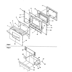 ARTS6650WW Electric Slide-In Range Oven door and storage drawer Parts diagram