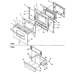 ARTS6651 Slide-In Electric Range Oven door and storage drawer Parts diagram