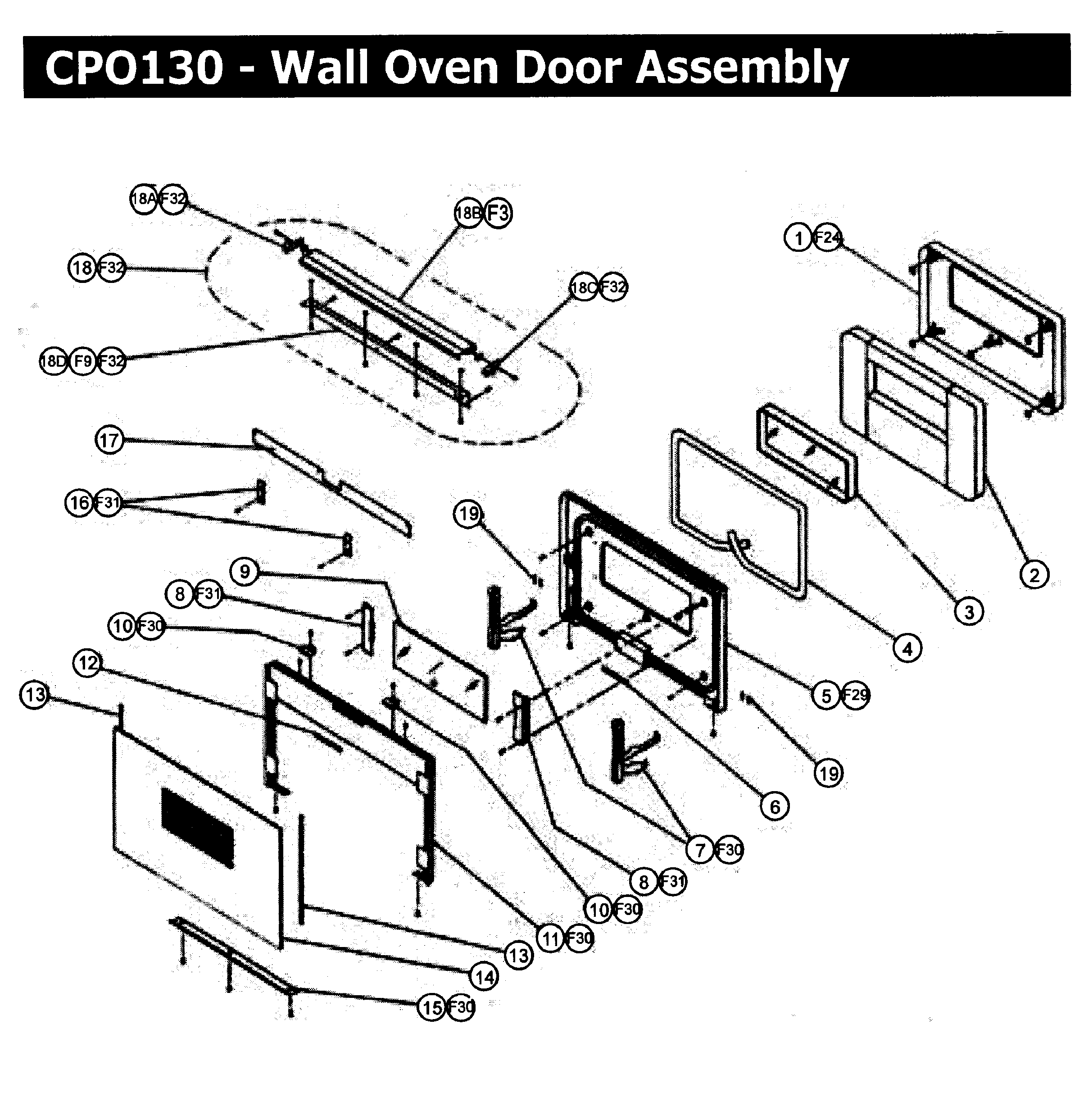 CPO130 Wall Oven Door assy Parts diagram