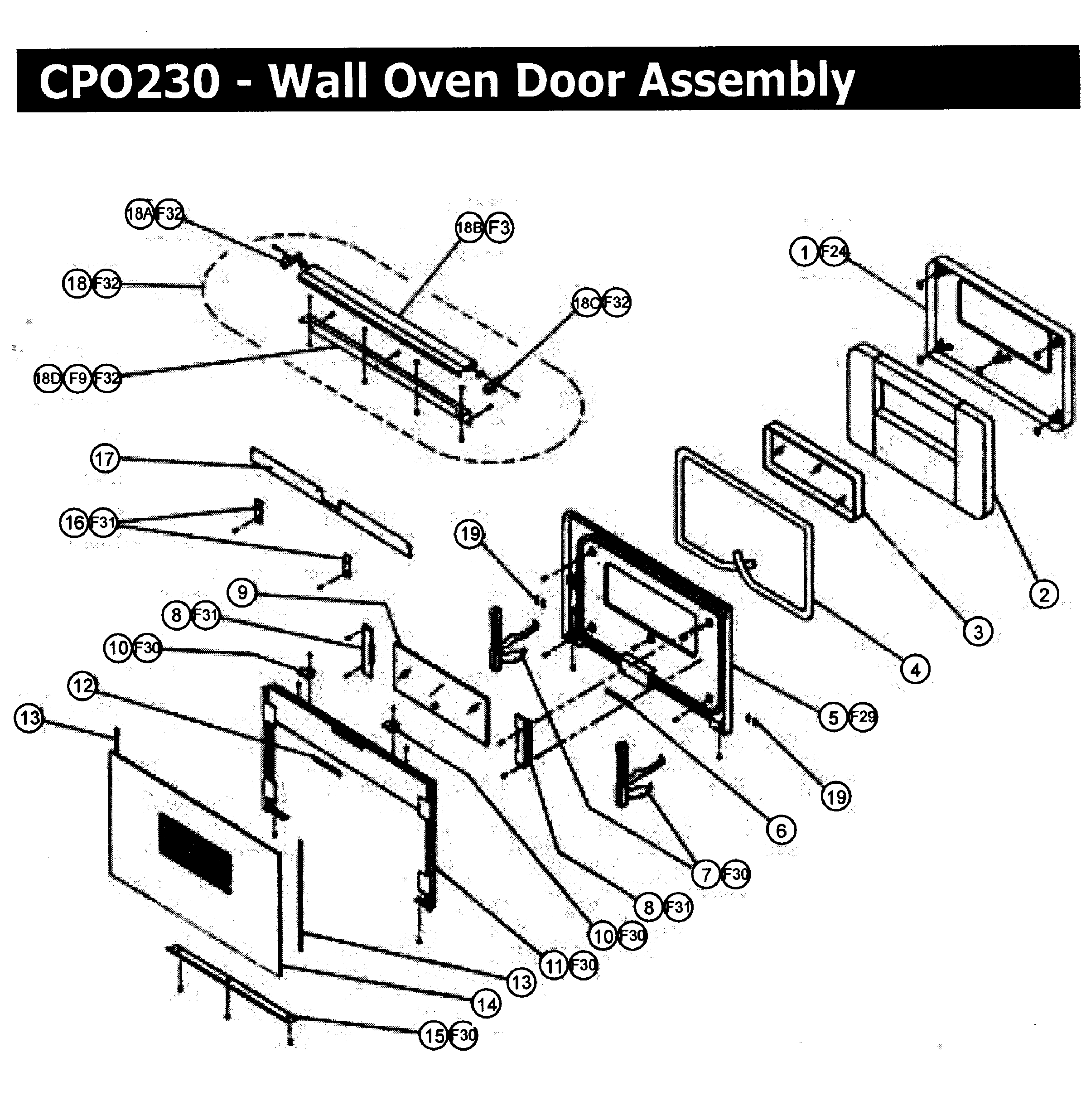 CPO230 Wall Oven Door assy Parts diagram