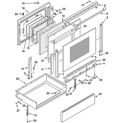 GLP85800 Free Standing Electric Range Door and drawer Parts diagram