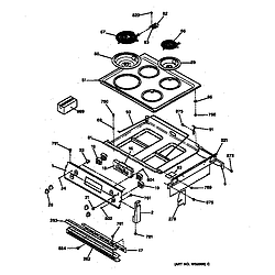 JMP28BW1AD Electric Range Cooktop & control panel Parts diagram