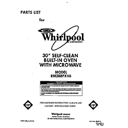 RM288PXV6 Electric Built-In Oven With Microwave Front cover Parts diagram