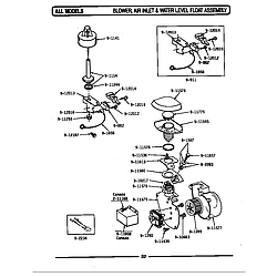 WU1000 Dishwasher Blower/air inlet & water level float Parts diagram