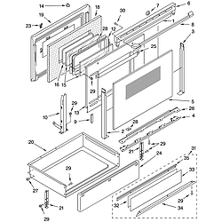 YKERC507HS4 Free Standing Electric Range Door and drawer Parts diagram